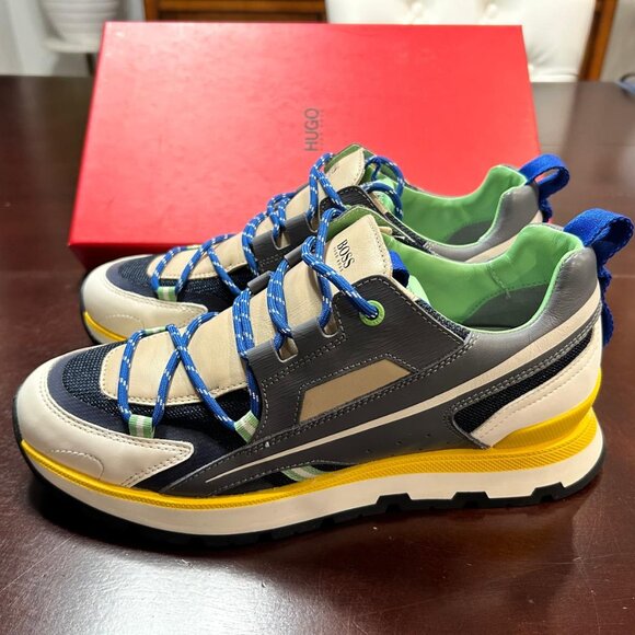 BOSS Panelled-Design Low-Top Leather Sneakers - Picture 2 of 11